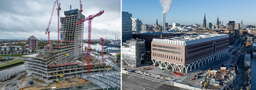 Zwei Bauwerke in der Hafencity mit negativen Hintergrund.